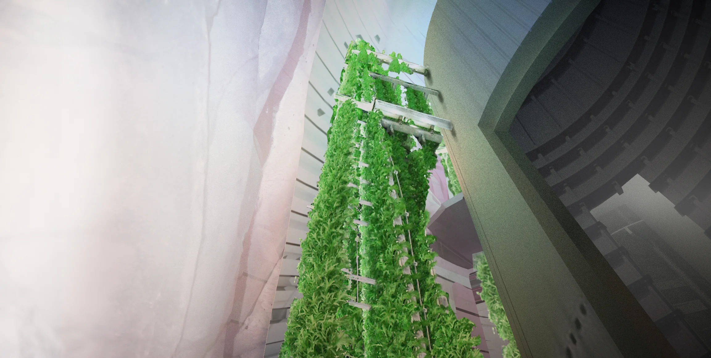Vertically growing hydroponic gardens serve as the recreational ‘parks’ within the habitat, disrupting the alien monotony of Mars’ landscape while also supplementing the crew’s food and oxygen.