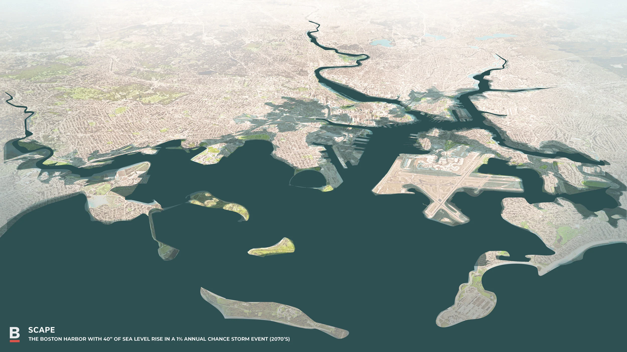 Worst-case scenario diagrams anticipate a sea-level rise of one metre, and show much of Boston underwater by 2070.