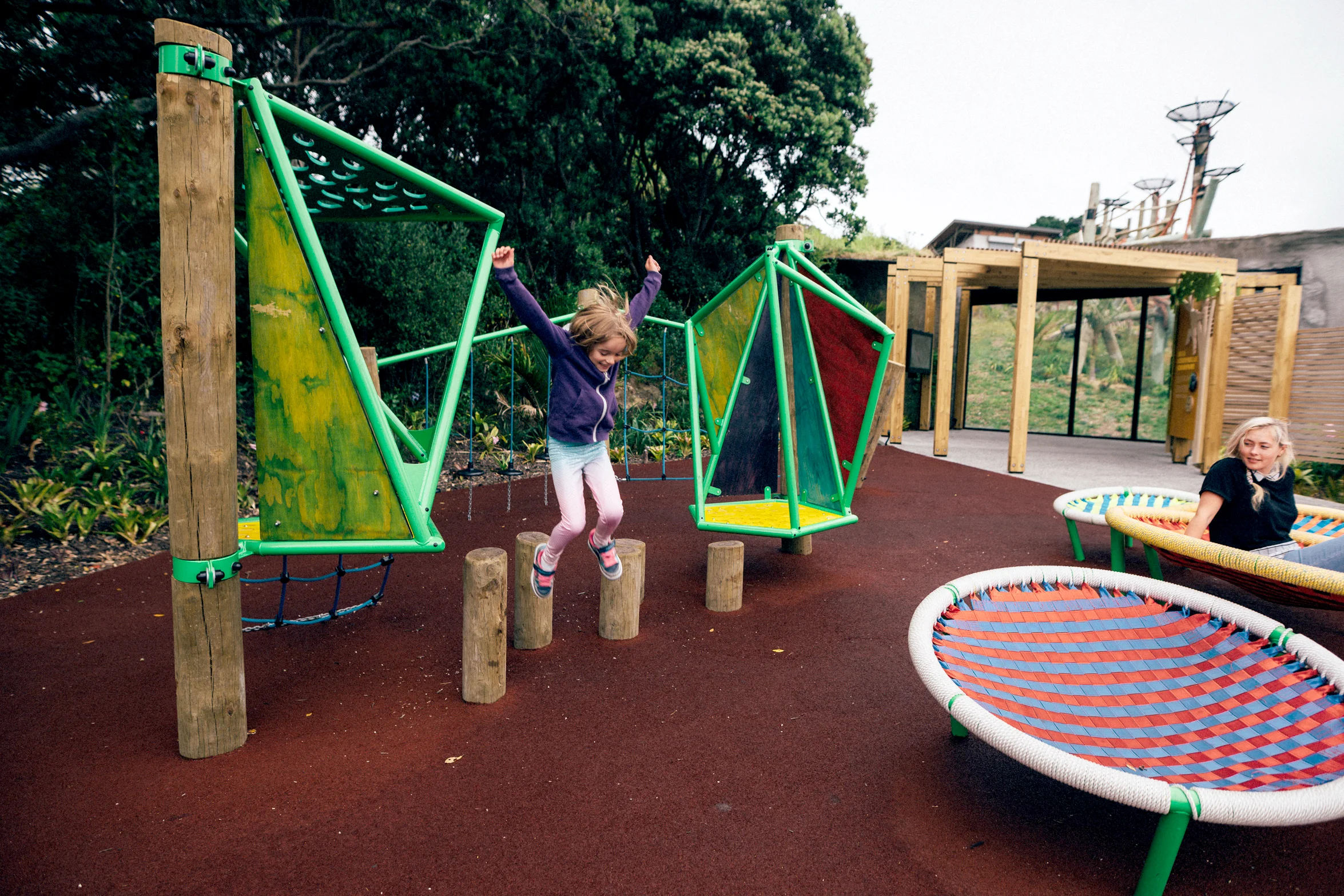 Custom playspace with collaborators Te Mahi mirrors the chimps' environment.