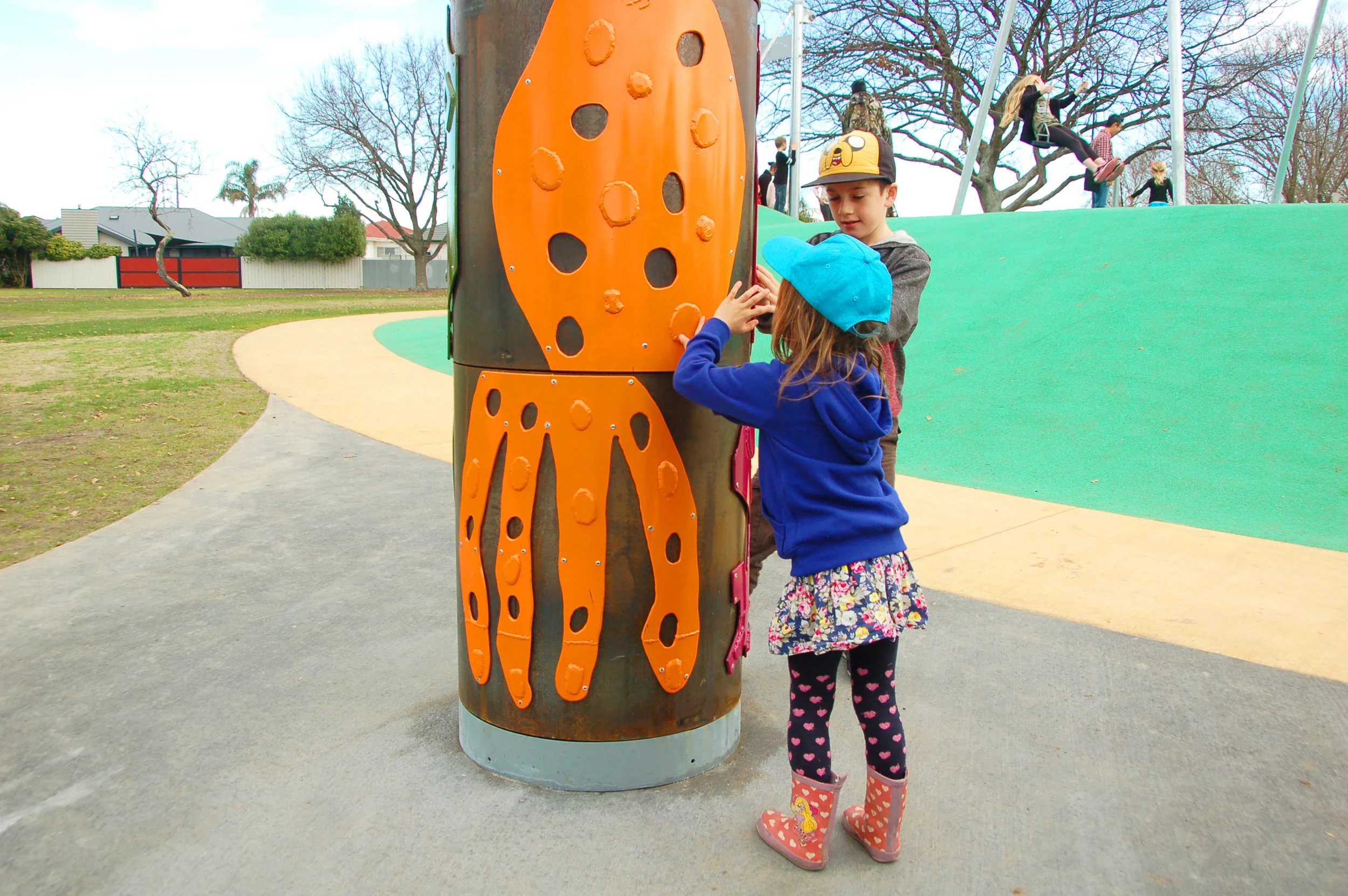 The playground also features functional artwork with messages in braille for the sight-impaired and a range of sensory equipment such as a large xylophone, musical bridge and drums.