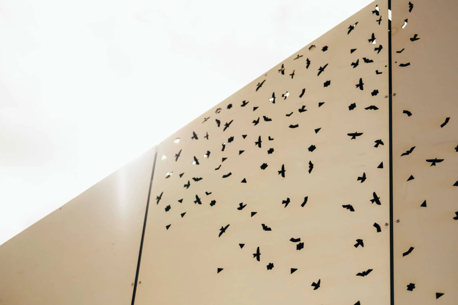 Representation of manuaute (Māori kites) laser cut into the cladding of the amenity building.
