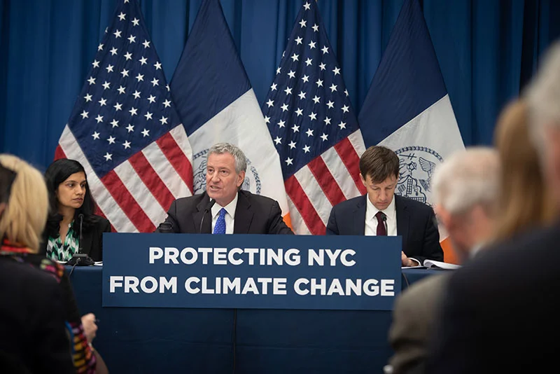 Mayor de Blasio announcing the resiliency plan