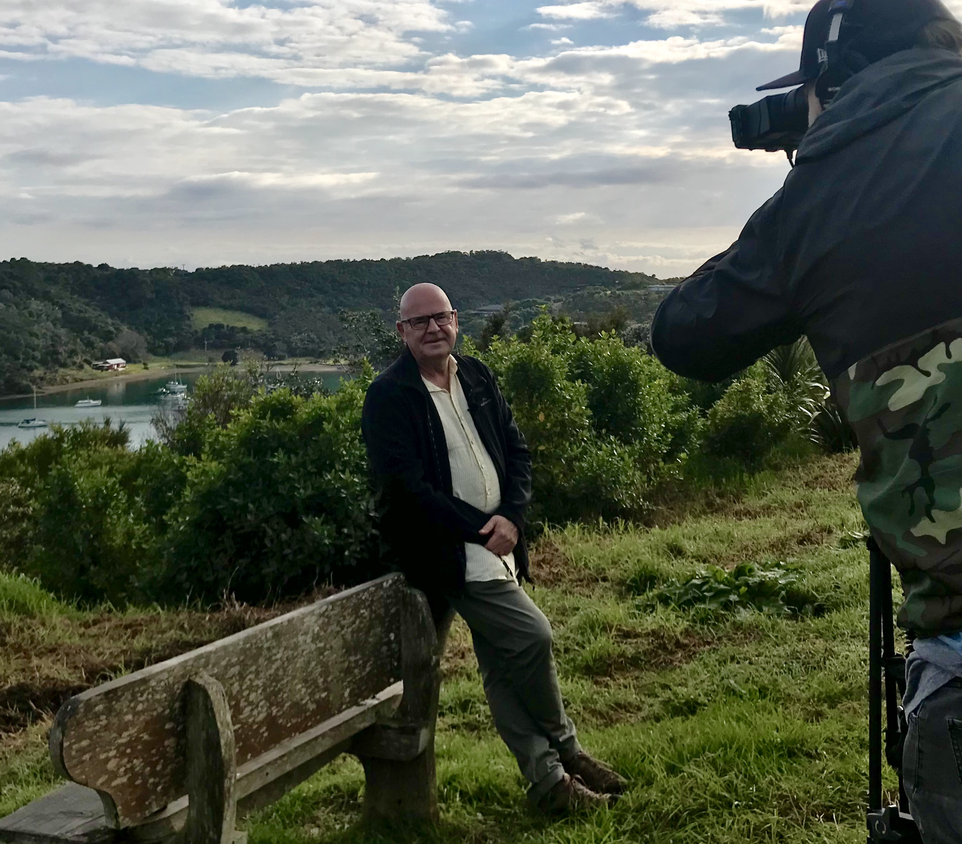 Dennis Scott on one of his many trips to Waiheke Island for our filming last year.