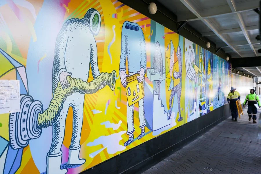 Real Myth , by Captain Pipe, Sydney. This illustration explores how people shape their unique vision for what they wish to build and how seemingly bizarre these processes can sometimes be.