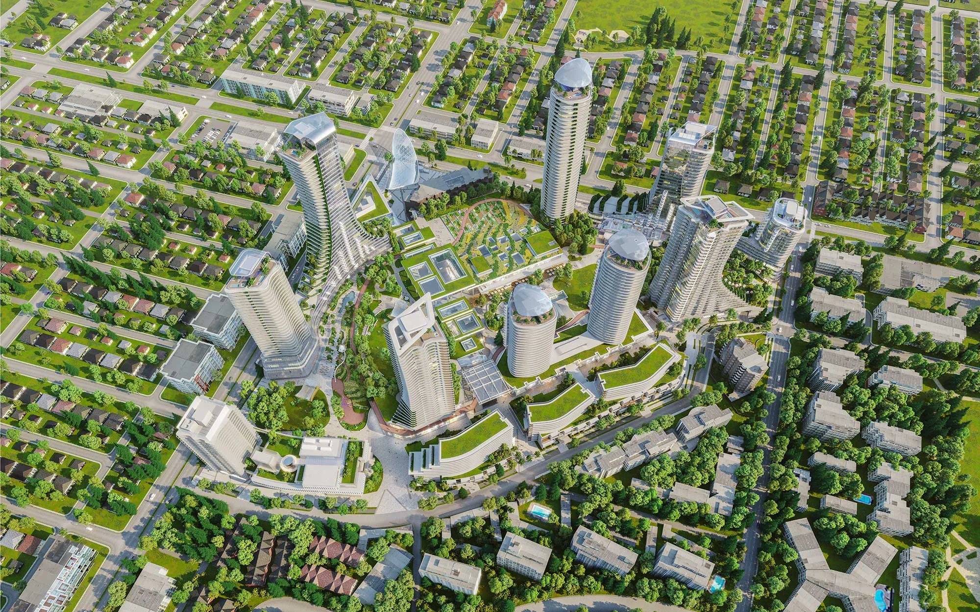 The development will be heated and cooled via a neighbourhood energy system that captures waste heat and matches it with energy from groundwater geothermal wells. Image courtesy of Henriquez Partners Architects.