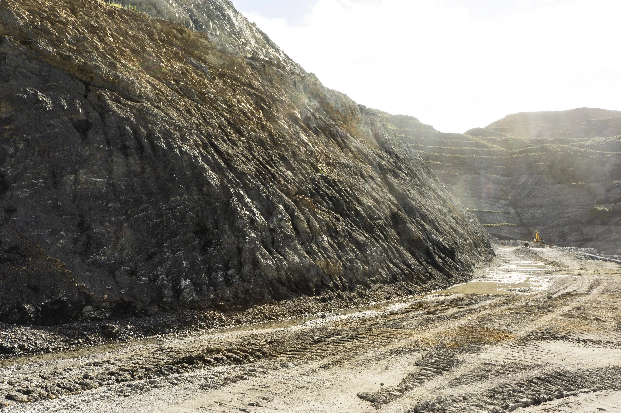 The base of an excavated slope at the Horokiwi Quarry showing the traces of machinery and quality of the rock material. (Image credit: Shaun Rosier).
