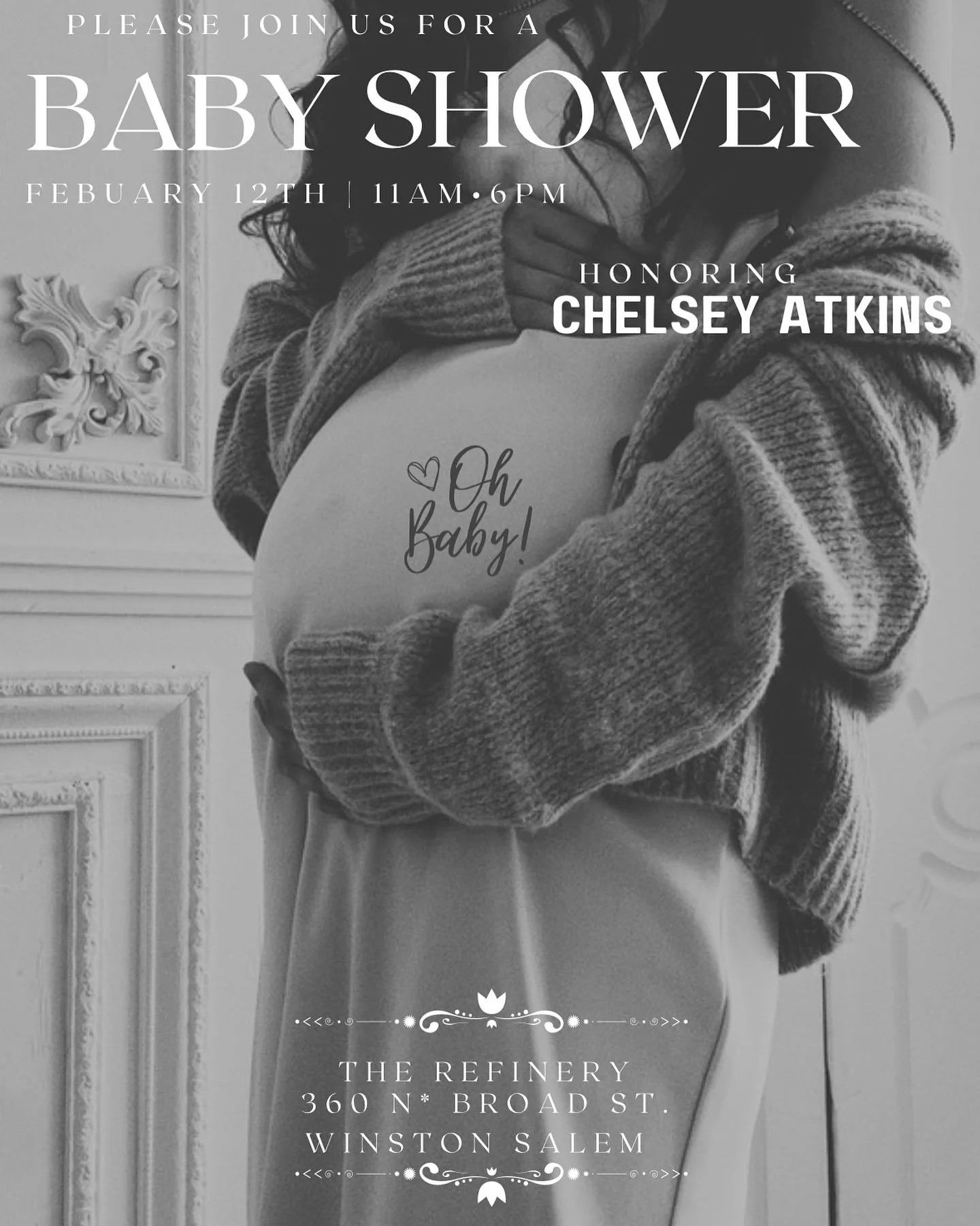 BABY SHOWER ANNOUNCEMENT🍼
As sad as we are to see Chelsey leave for a few months, we are so excited to welcome the twins into this world! With that being said, We welcome you to come by the salon on February 12th from 11-6, if you would like to brin