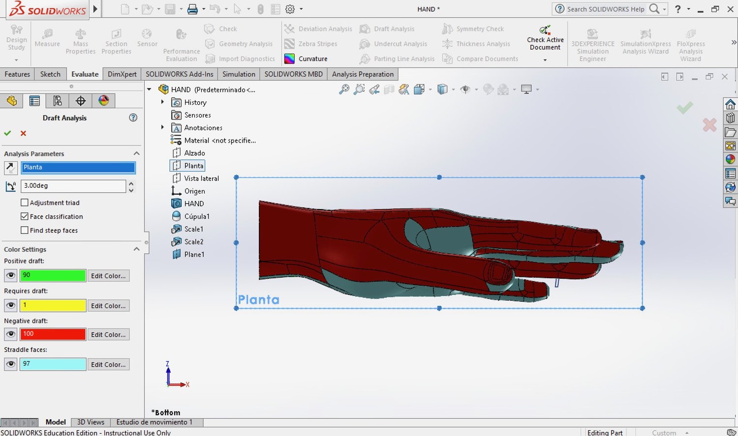 Analysis of moldability along the y-axis