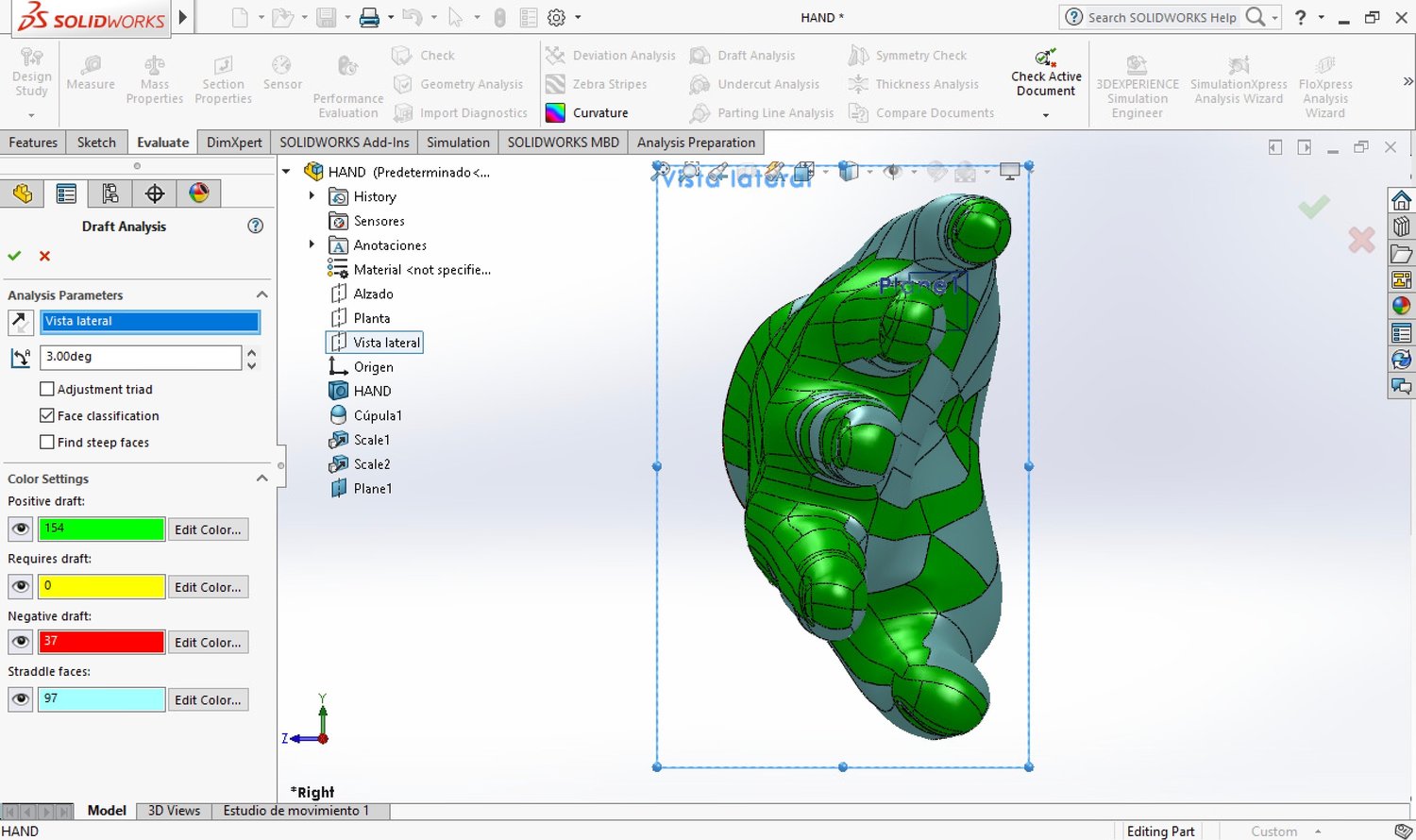 Analysis of moldability along the x-axis