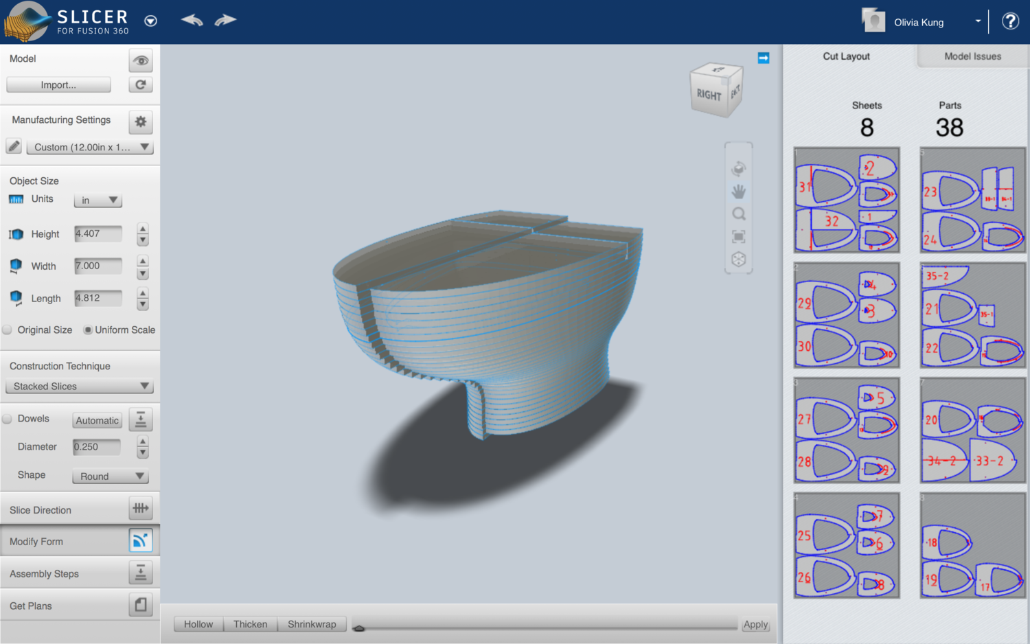 Model in Slicer. Chosen slicing method was stacked.