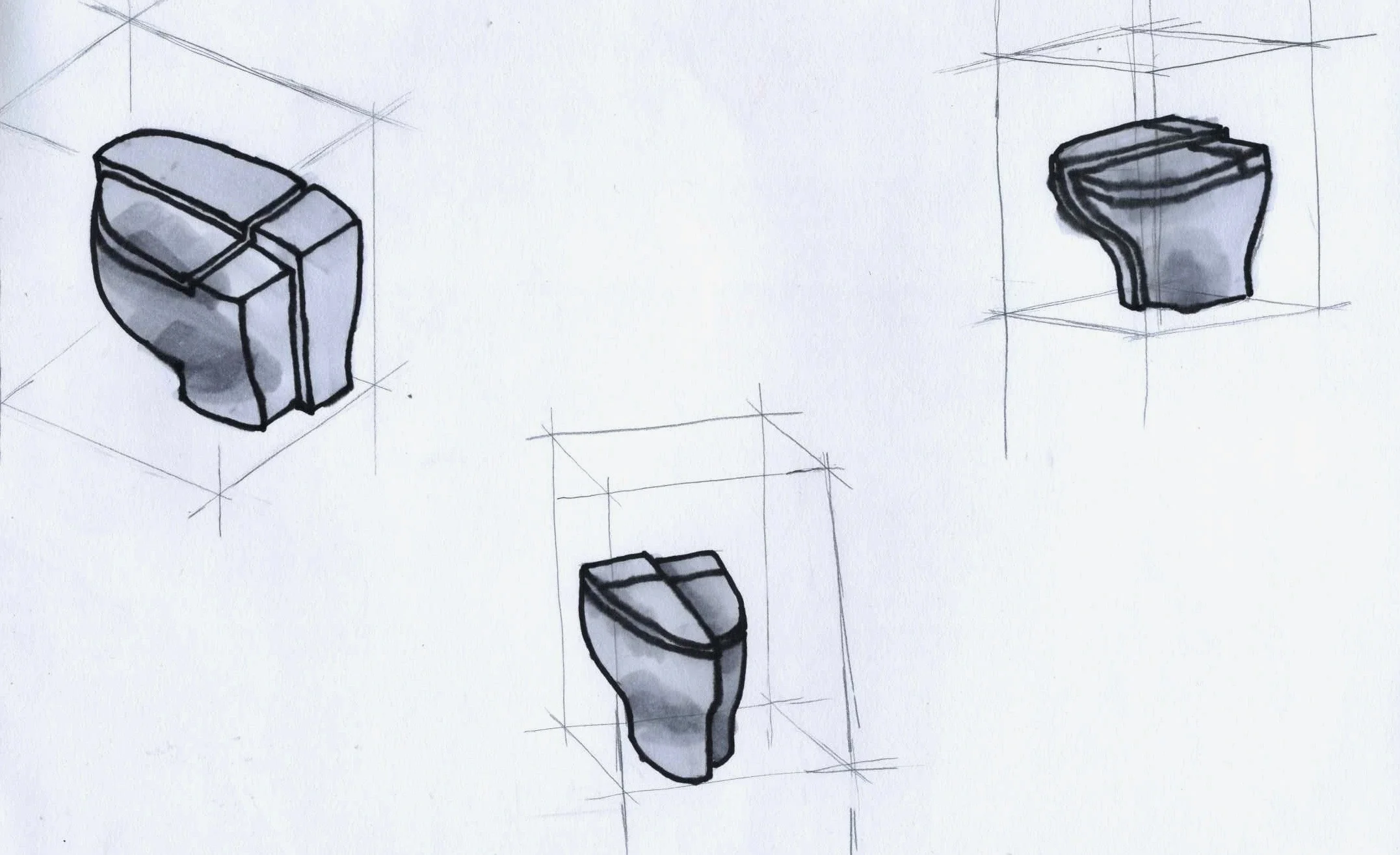 Drawn renderings, three different perspective views.