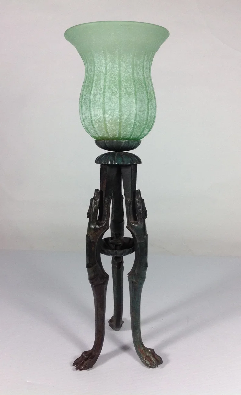 Murano Glass Hurricane Lamp with Bronze Whippet Legs