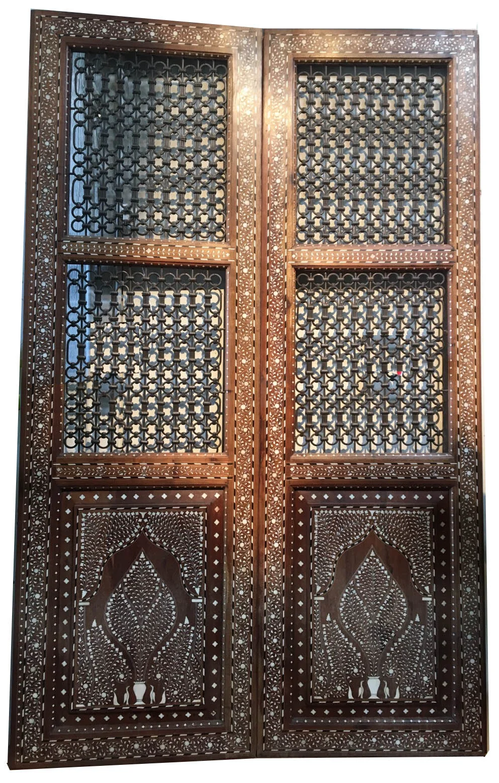 Pair of Carved Wood Iron Gates
