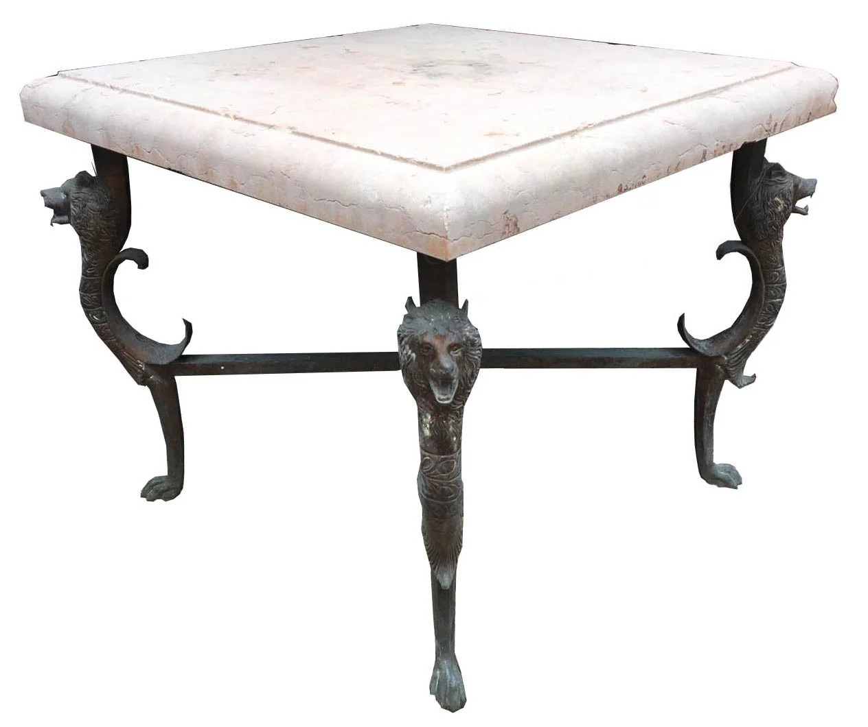 Verona Marble Table Top With Bronze Wolf Head Legs