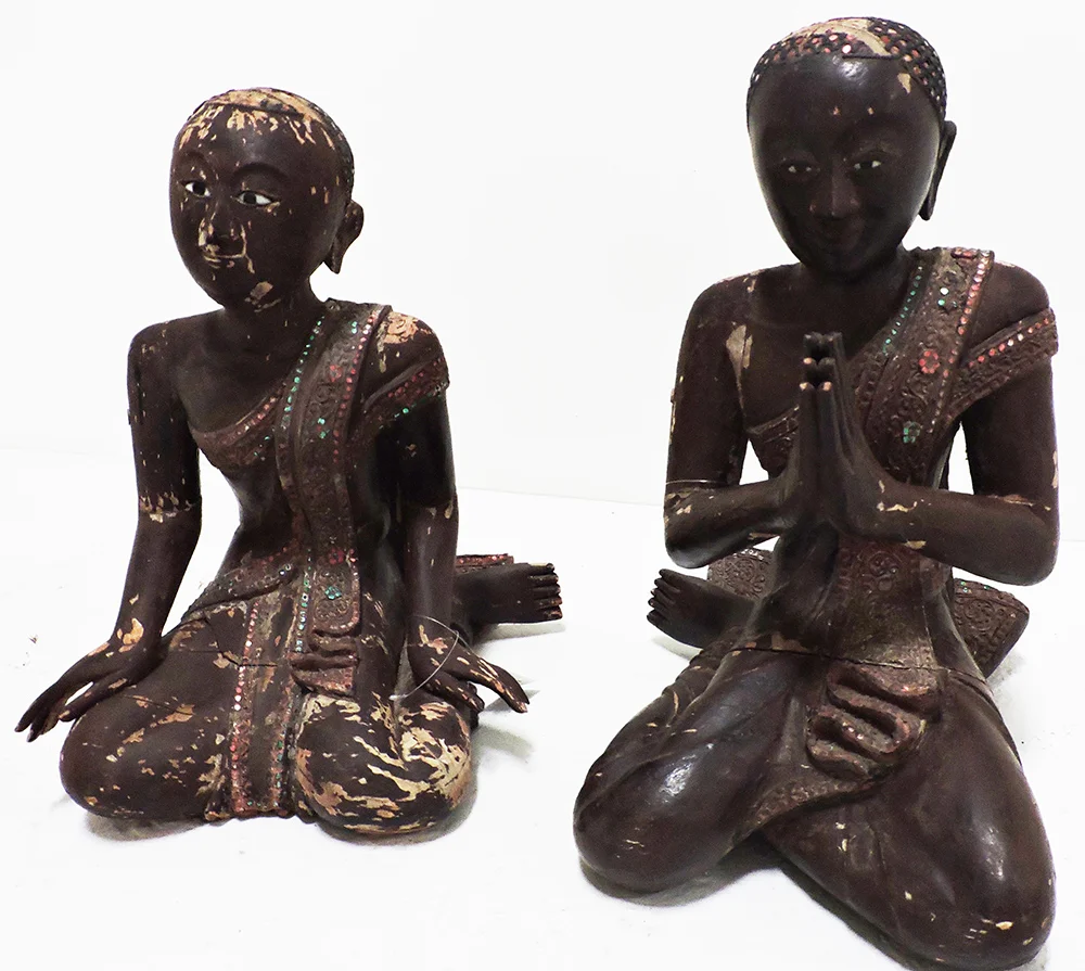 Teak and Lacquer Seated Buddha Devotees