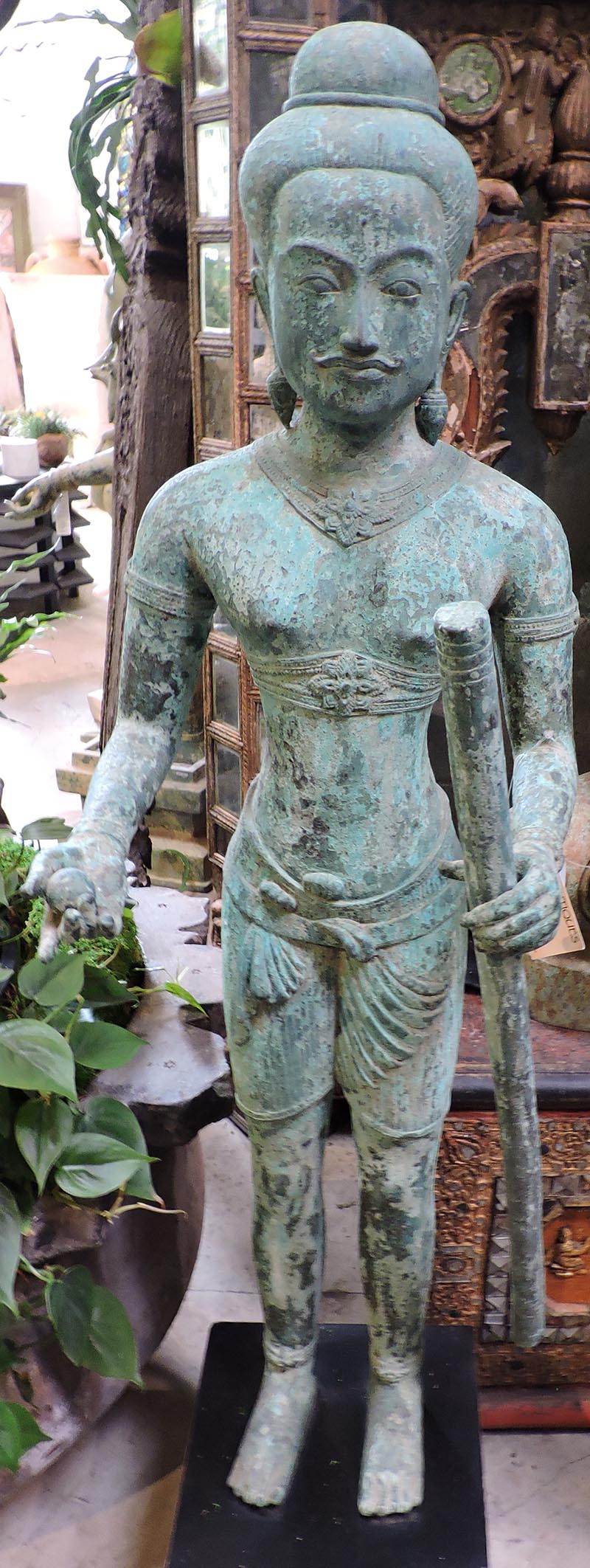 Oxidized Bronze Vishnu With Staff