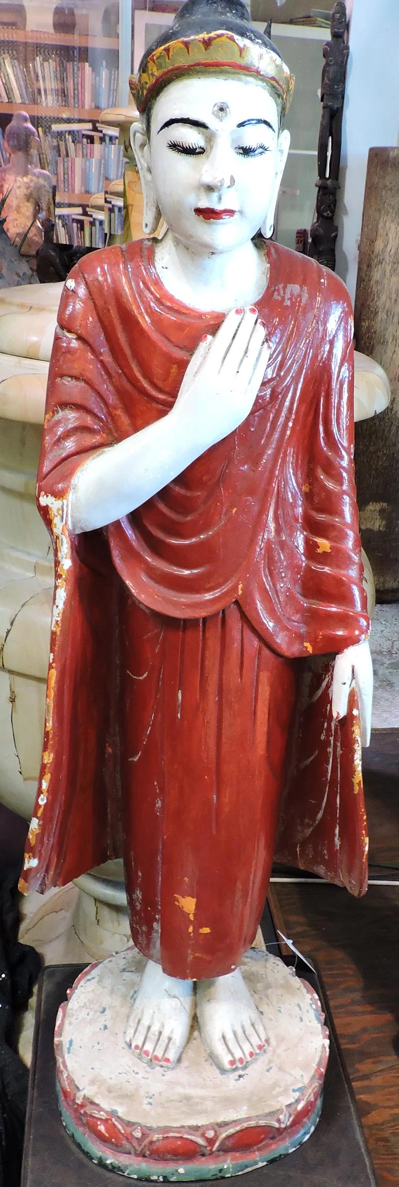 Vintage Red Robed Buddhist Attendants, Burma