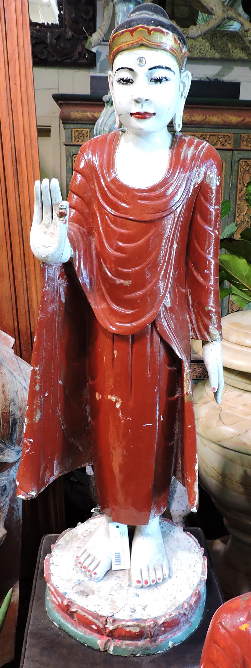 Vintage Red Robed Buddhist Attendants, Burma