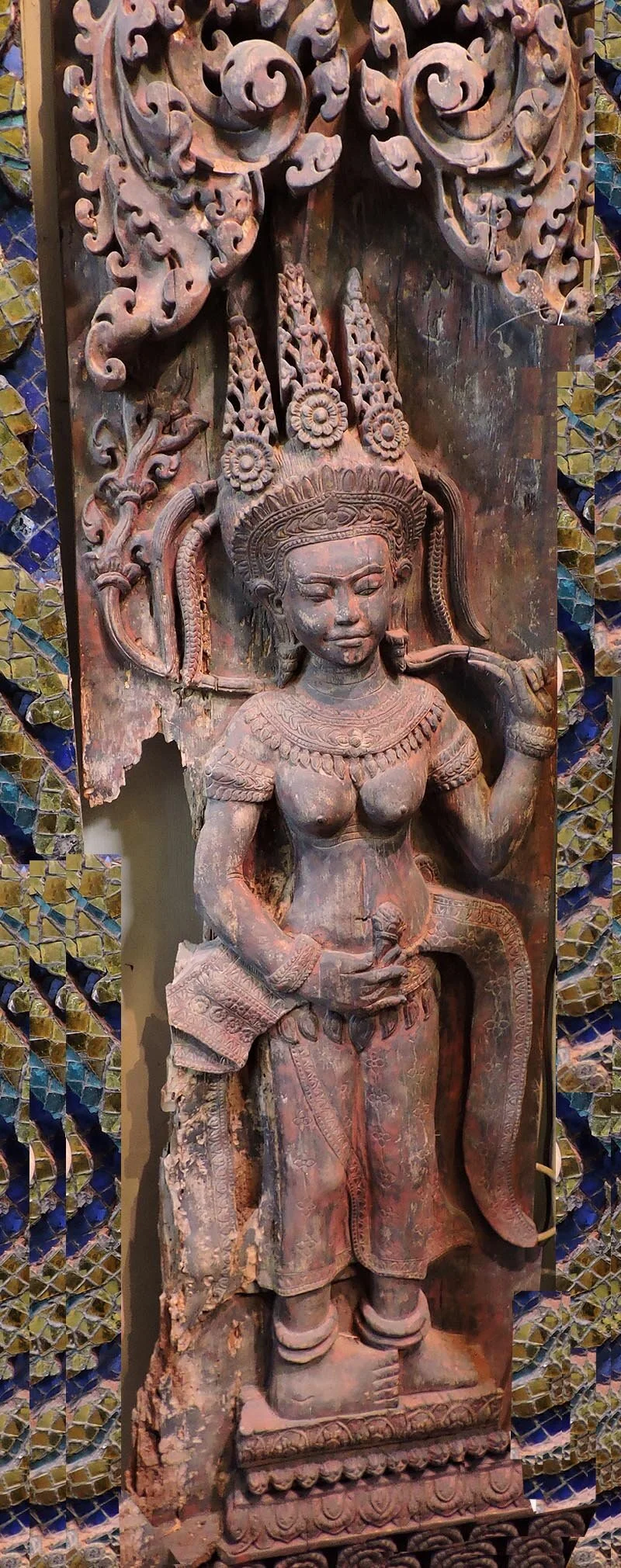 Khmer Temple Carved Teak Door Panel of An Apsara