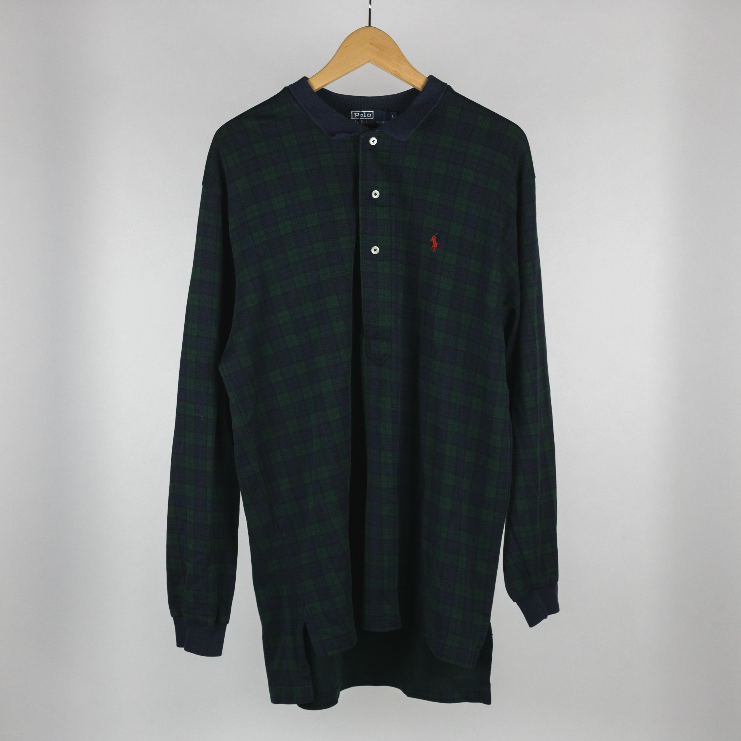 Sz L Vintage Ralph Lauren Long Sleeve Plaid Polo Shirt