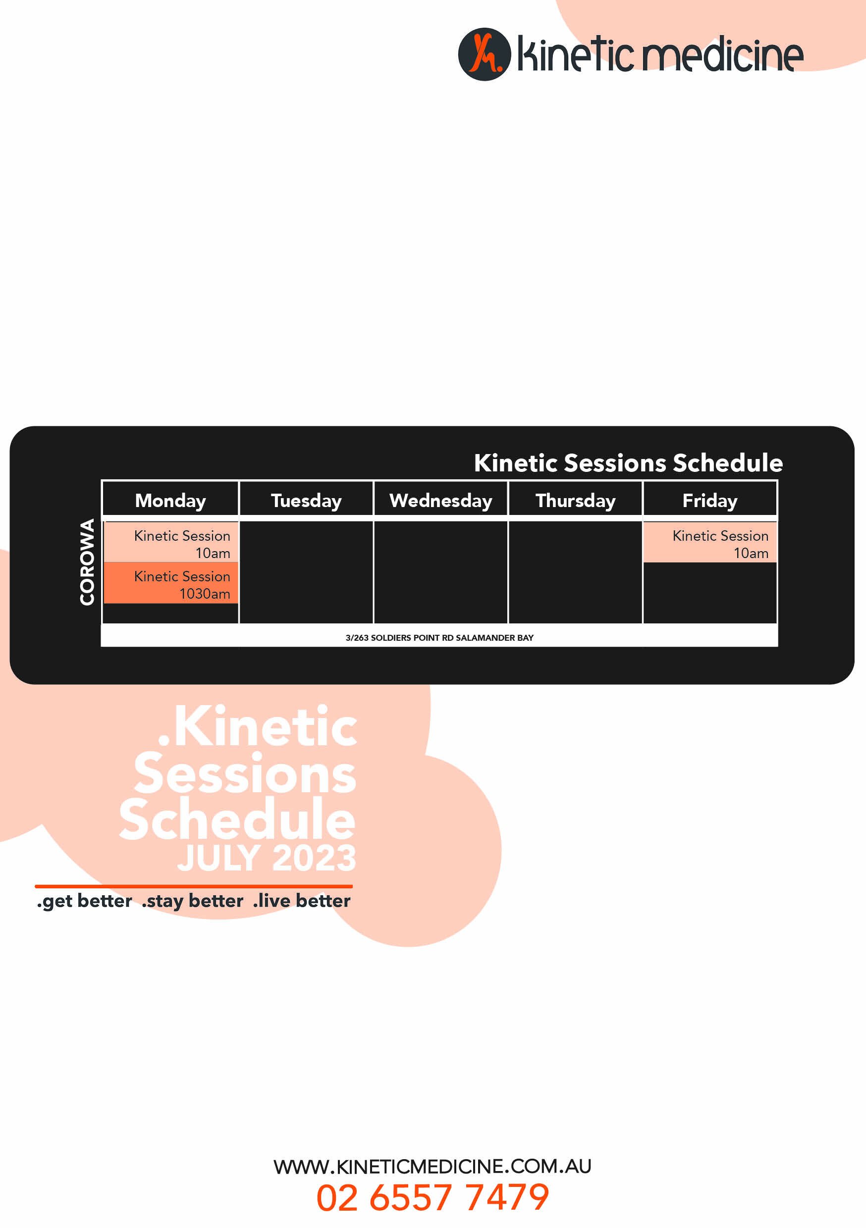 Corowa Kinetic Session Schedule