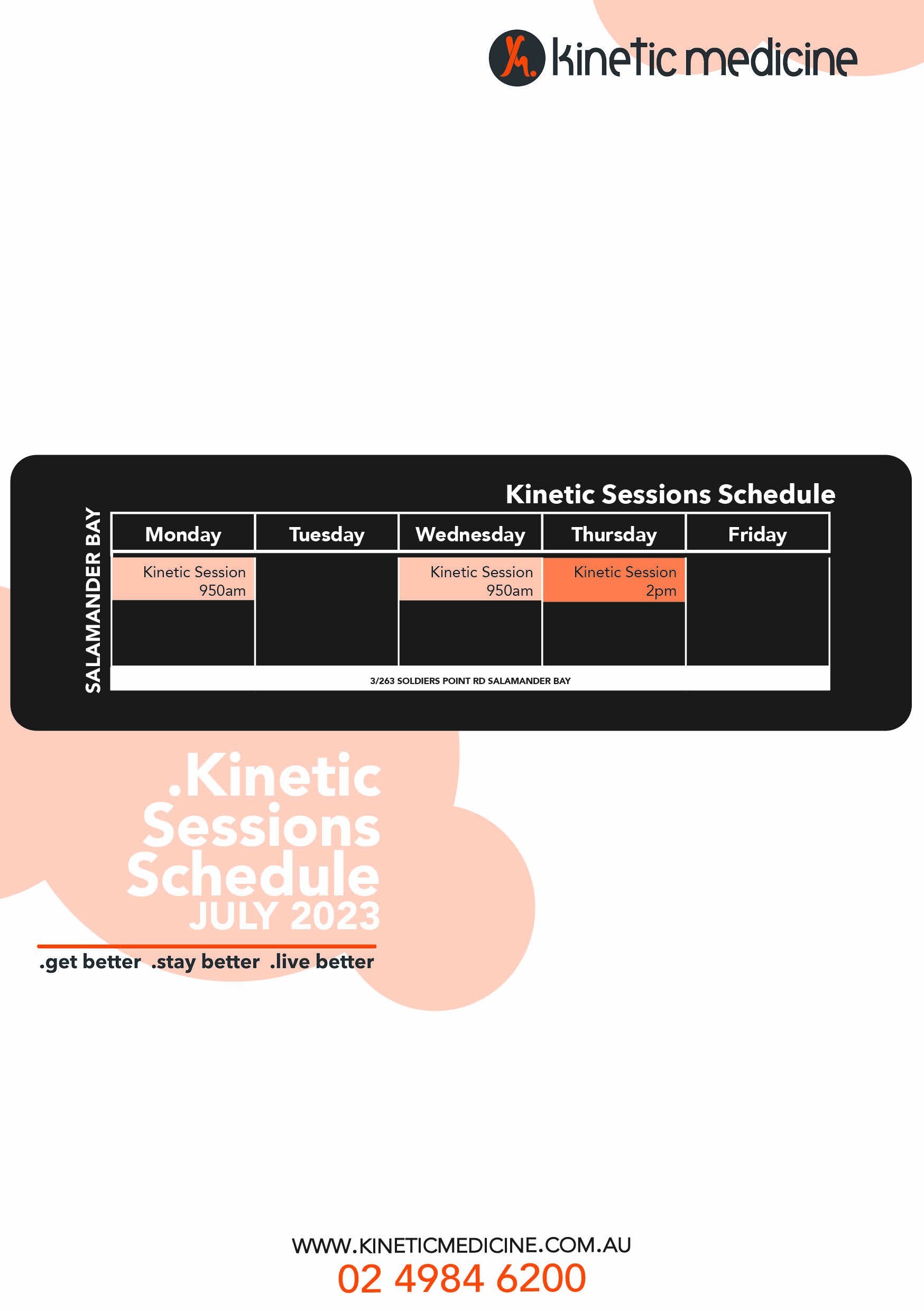 Kinetic Sessions Schedule Salamander Bay