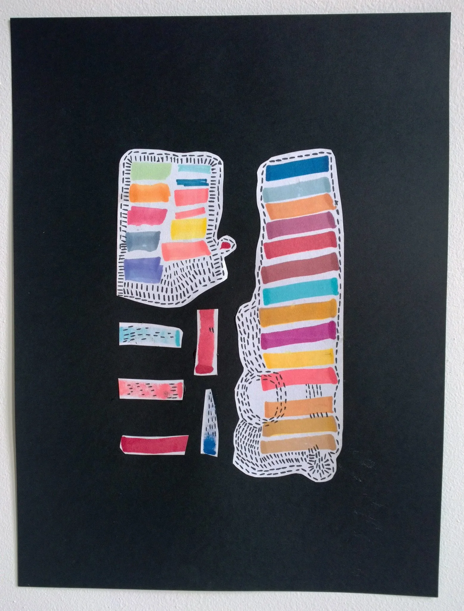 9" x 12" Watercolor and acrylic ink collaged on black arches paper.
