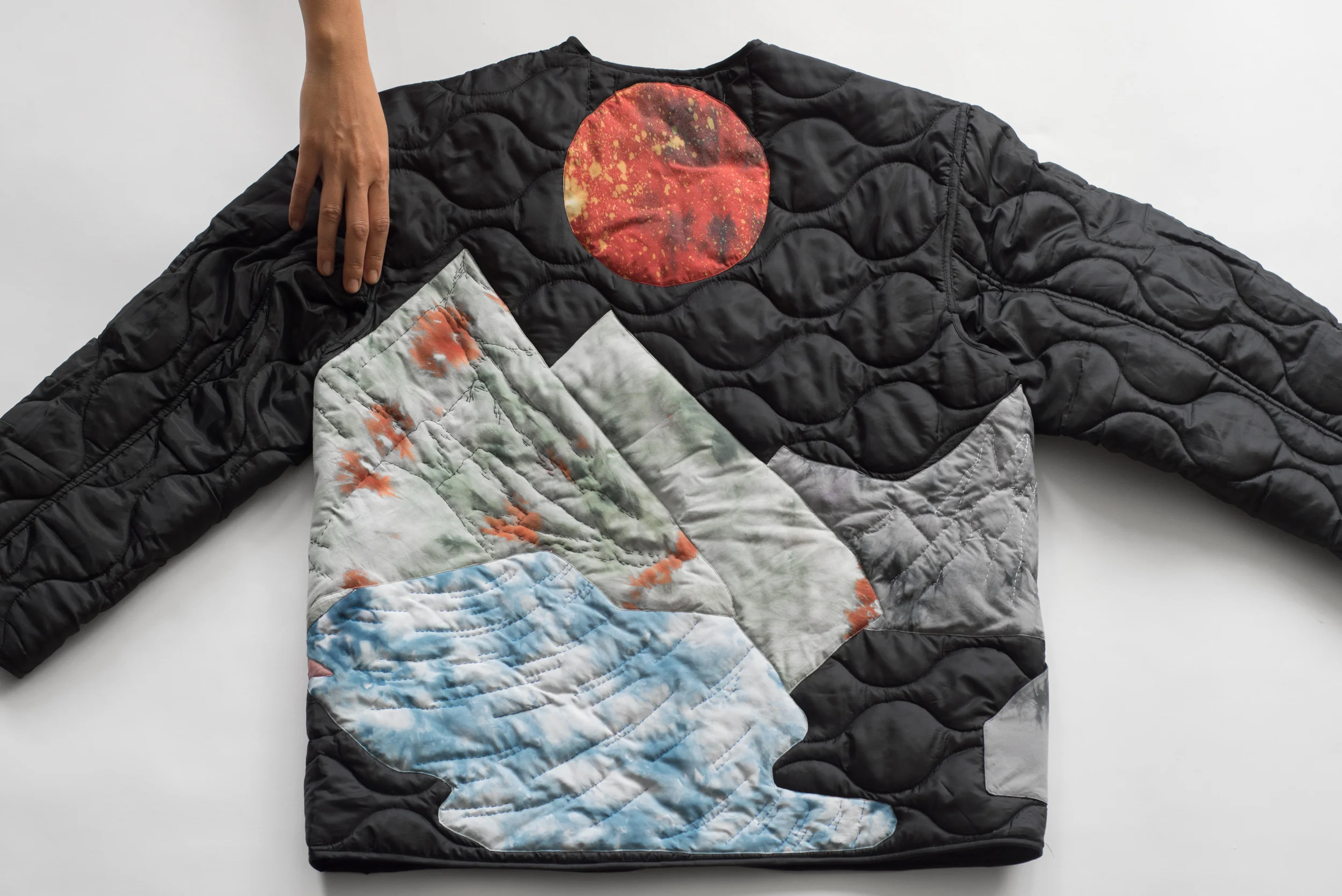 Infinite Landscape Jacket. Wearable Landscape; "Wear A Mountain, Carry A Sun" by VVORK VVORK VVORK Designed and made in Brooklyn New York by Zeynab Izadyar