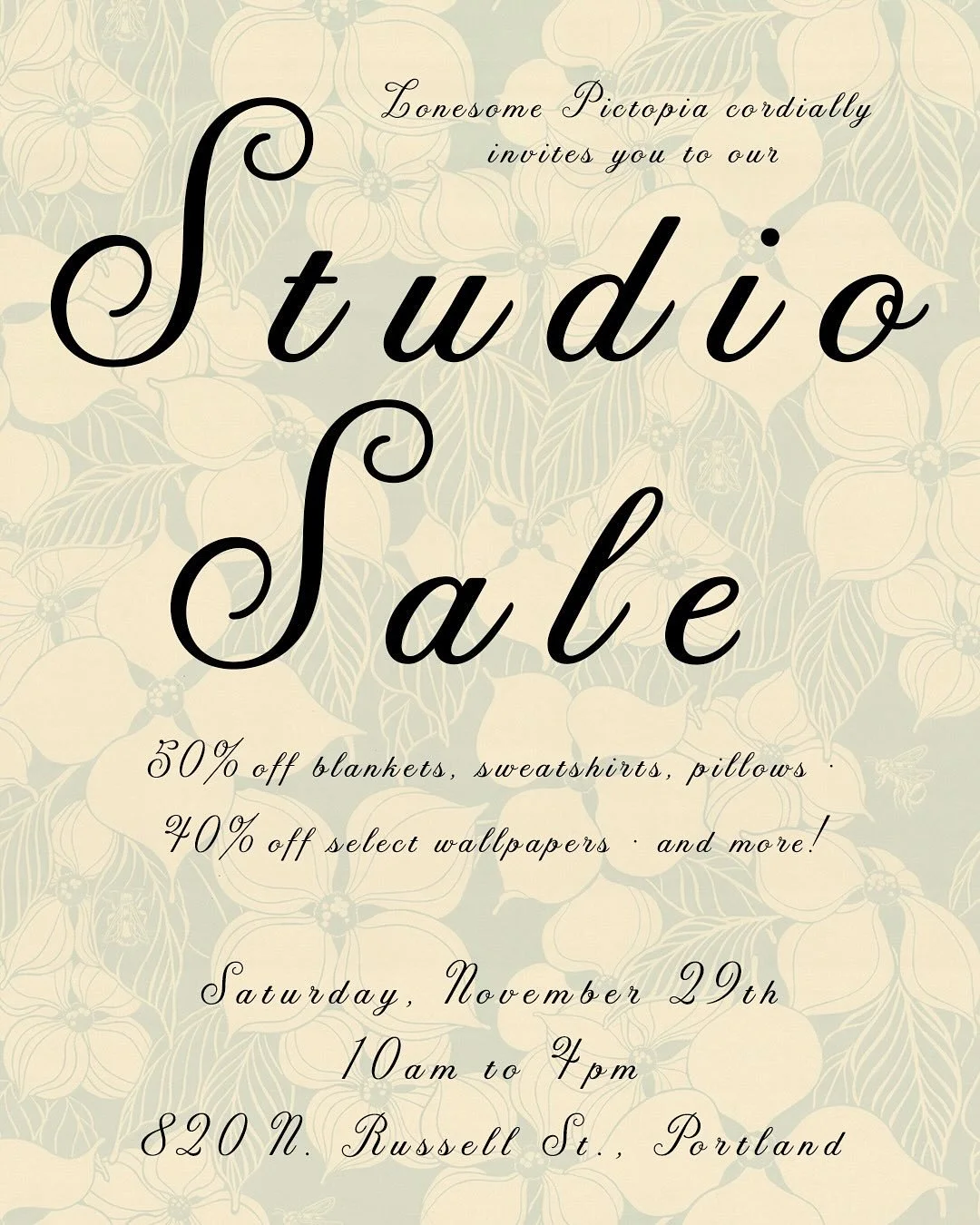 Friends, we are having a STUDIO SALE on Saturday, November 29th, AKA Small Business Saturday - you know her, you love her, you can&rsquo;t wait to have a justifiable excuse to shop local at all your favorite small biznizzes every November! It&rsquo;s