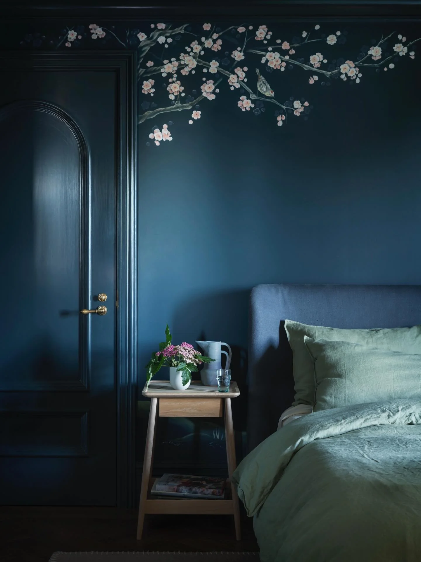 A couple moody stills of our hand painted cherry blossom mural for @jhinteriordesign Albemarle Terrace residential design project a few years ago 🌸🌸🌸 February is suchhh a slog here in Portland - we&rsquo;ll be dreaming of the cherry blossom blooms