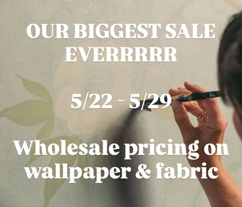 Through 11:59 pm on Monday 5/25, get 40% off all our wallpaper and fabric!!! Link to our website in bio/discount applied at checkout.

We&rsquo;re getting ready to remodel our studio and need to lighten our inventory! Every roll you buy is one less w