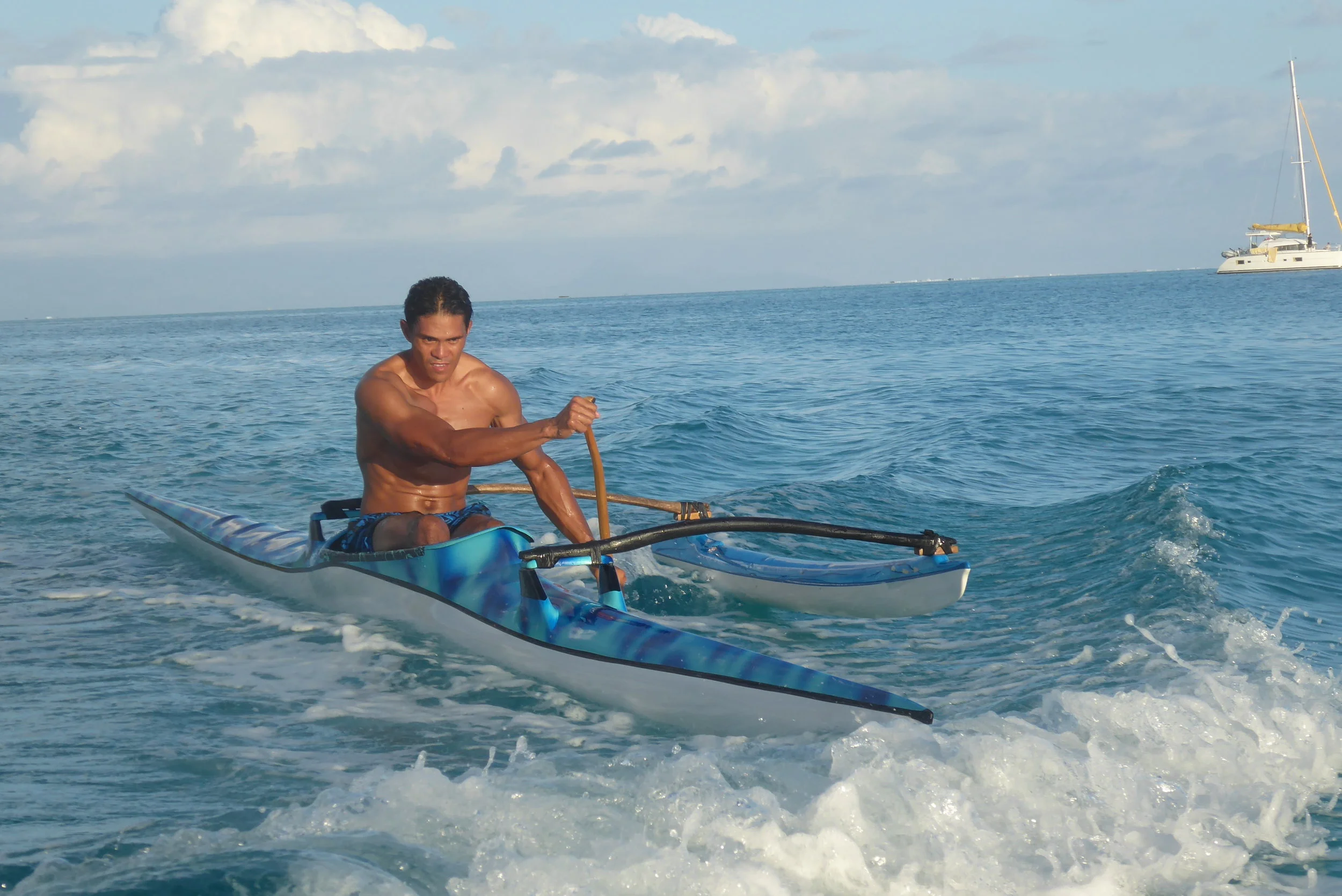Poly power surfing the wake of our boat