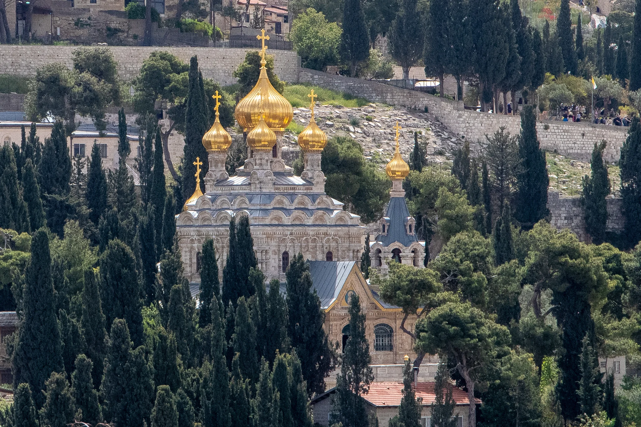 The Mary of Magdalene Church with six of its seven gilded onion domes visible