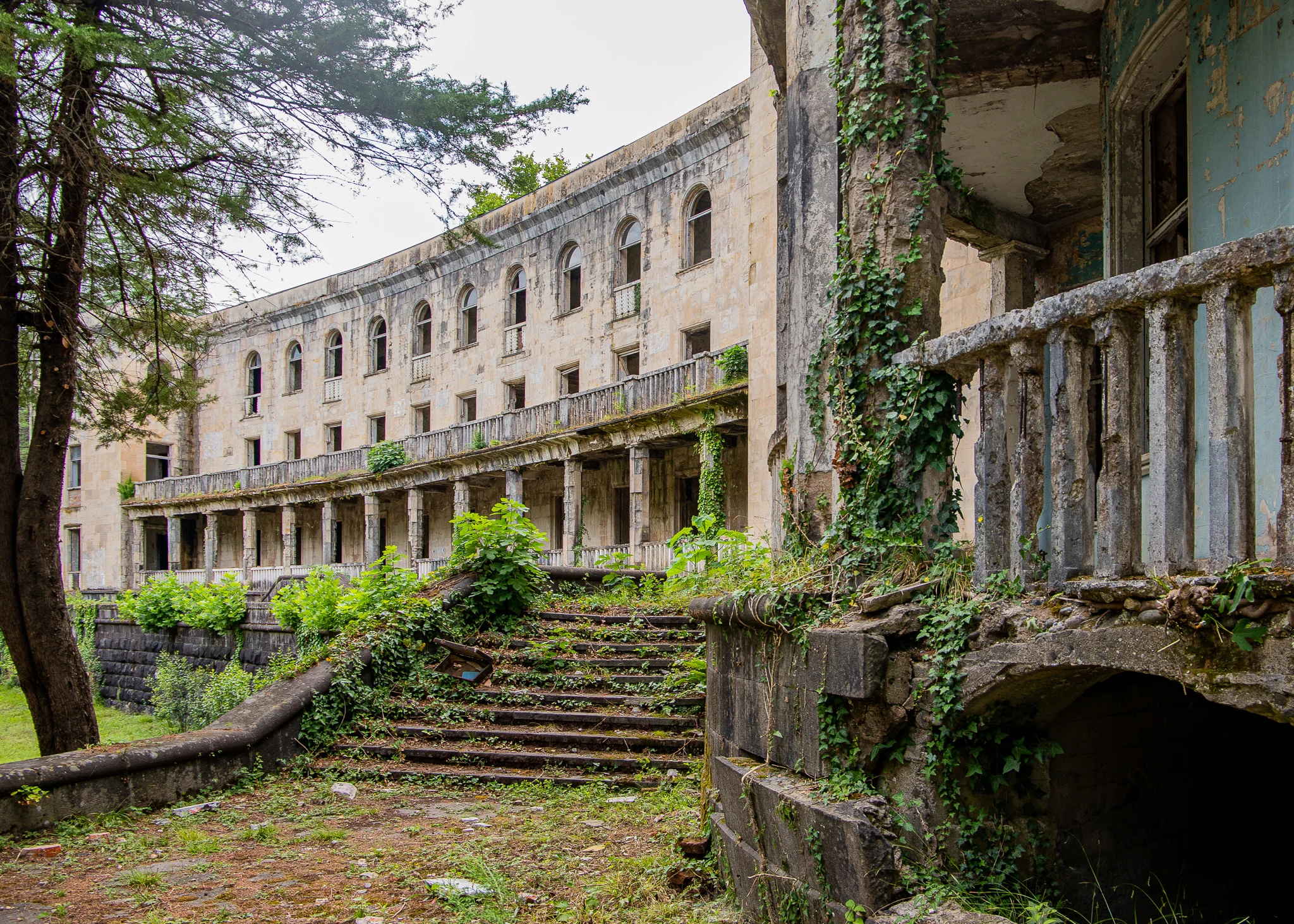 Dilapidated ruins of ex spa resort