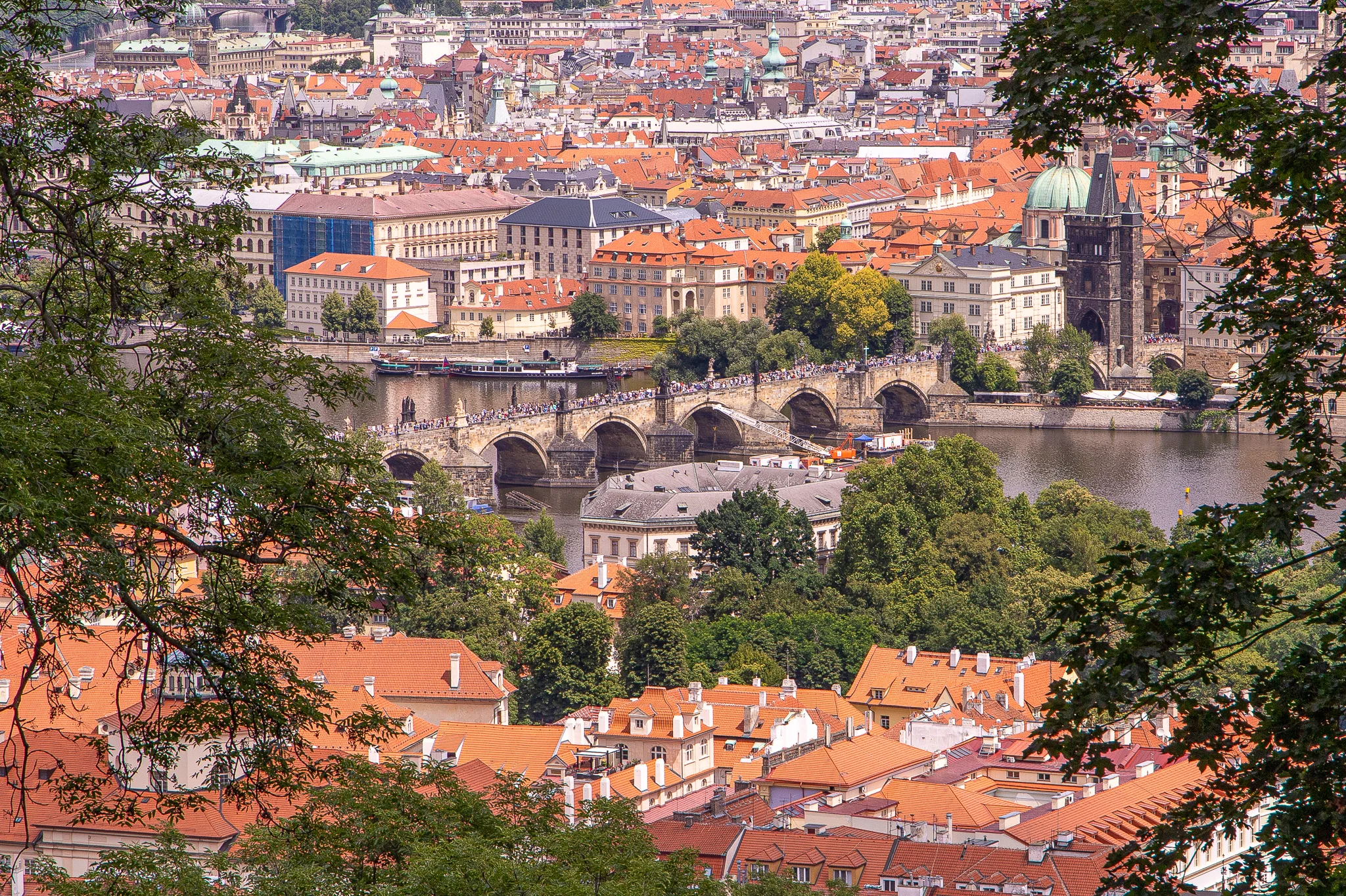 View back to Charles Bridge with its multitudes of tourists