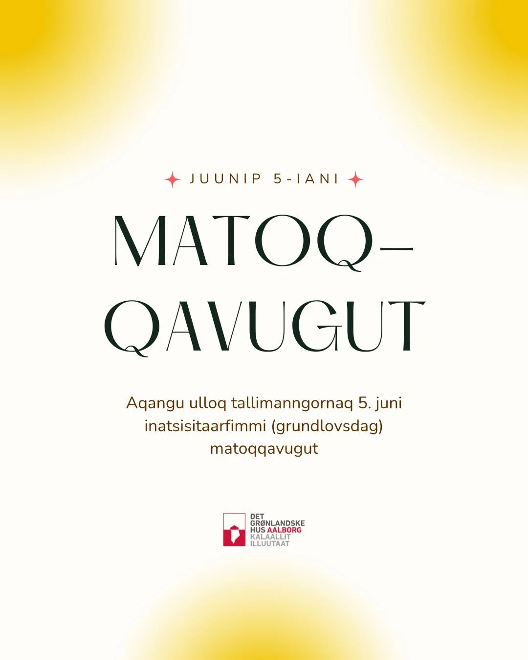 Husk - vi holder lukket i morgen fredag d. 5 juni Grundlovsdag 🌼💚 

// 

Eqqaamallugu aqagu ulloq 5 juni matoqqassaagut 🌼💚