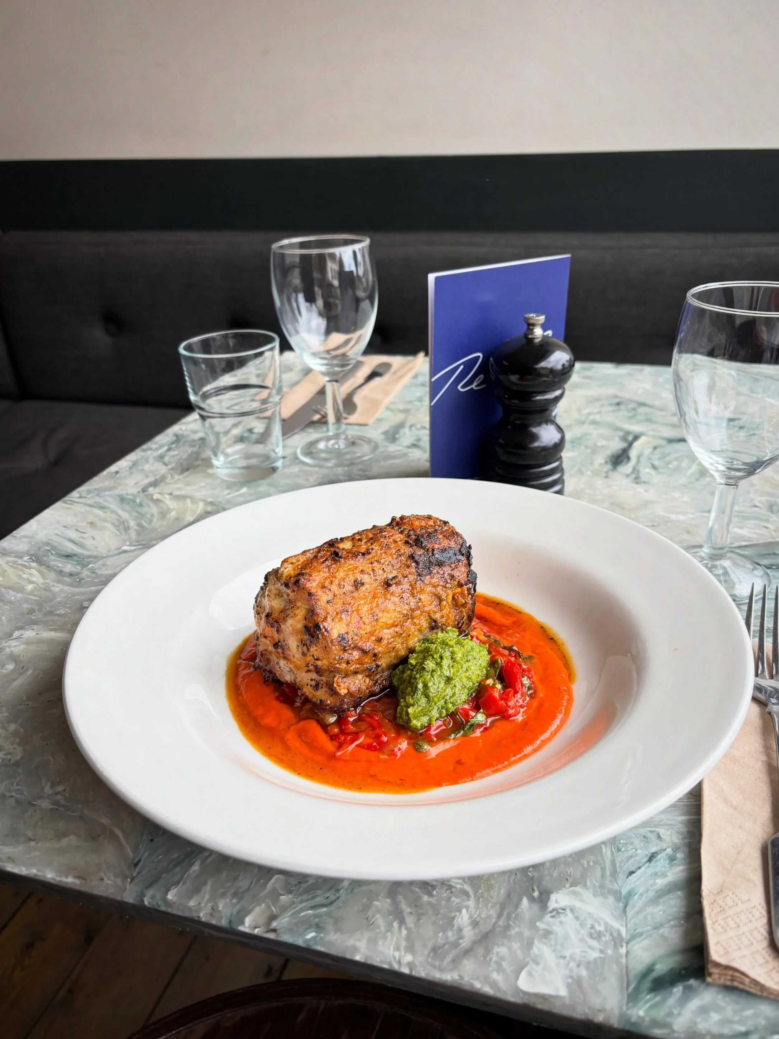 At Angela&rsquo;s we always try to champion local species that are in abundance off our coast. Well, Huss (also known as dogfish or rock salmon) is very much one of those. Marinated and served with a new season pepper sauce makes you realise it shoul