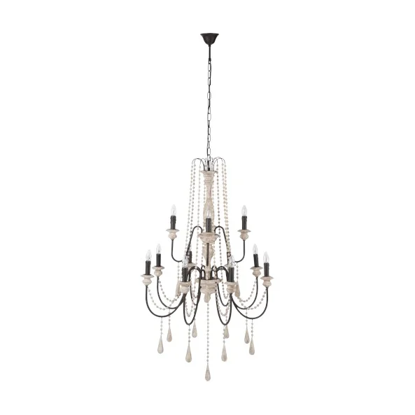 Chandelier 12 Arms Baroque Metal / Wood Antique Beige 136x85CM