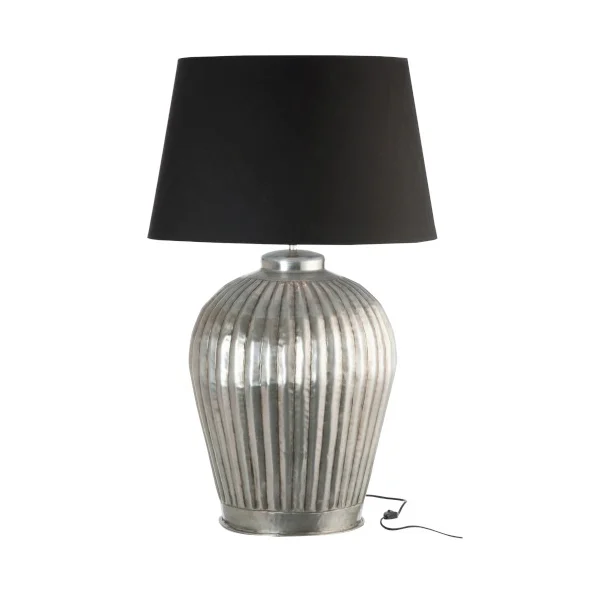 Lamp Base & Shade Ribbed Aluminium Grey / Black Medium 48x48x73CM (also available in large)