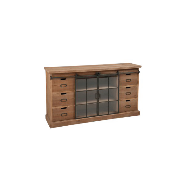 Closet Commode 6 Drawer & 2 Door, Wood, Natural / Metal Brown