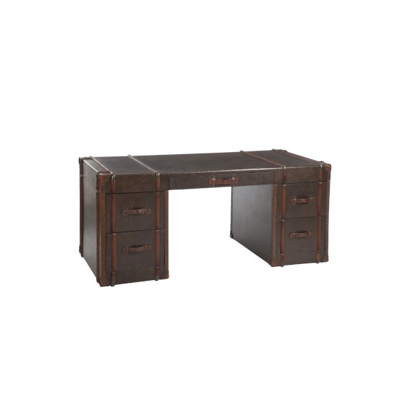 Desk 5 Drawer, Wood / PU Brown, 182x82x80CM