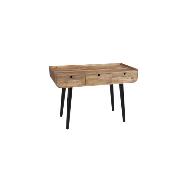 Desk 3 Drawer, Vintage Wood, Natural / Black