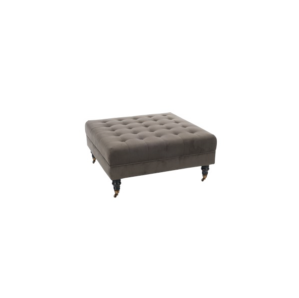 Ottoman Square Button, Birch / Velvet, Brown, 88x88CM