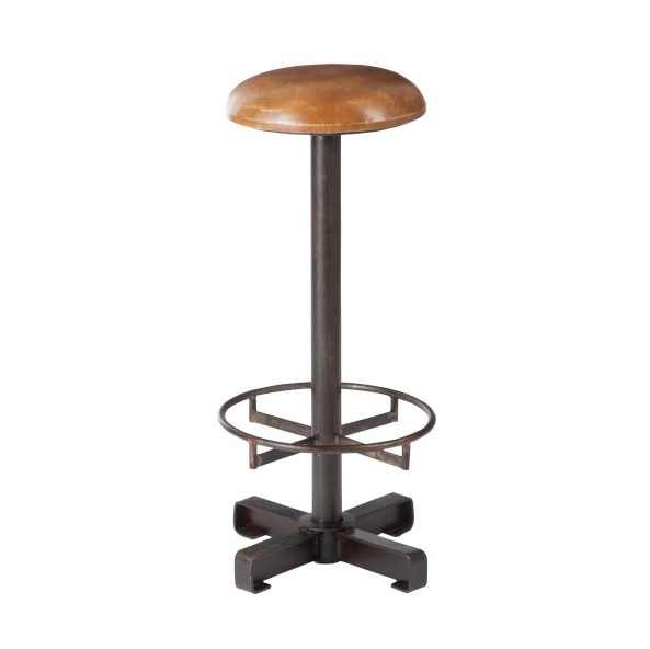 Bar Stool Metal / Leather, Cognac / Black