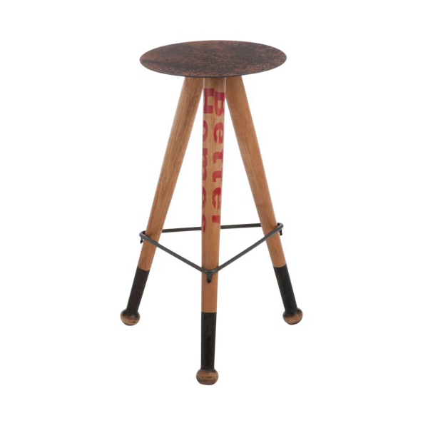 Round Stool Baseball, Metal / Wood, Natural