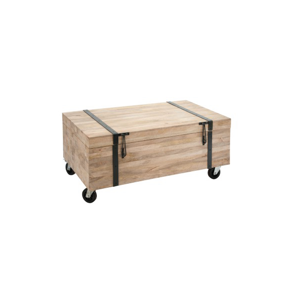 Rectangular Trunk on Wheels, Wood, Natural, 110x60x48CM