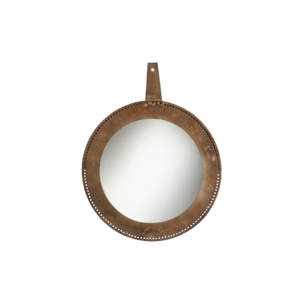 Round Mirror, Leather Cognac