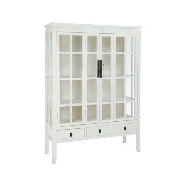 Display Closet, 3 Shelf & 3 Drawer, Wood / Glass, White, 130x45x175CM (also available in Natural)