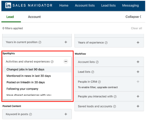 Sales Navigator Spotlight search filters