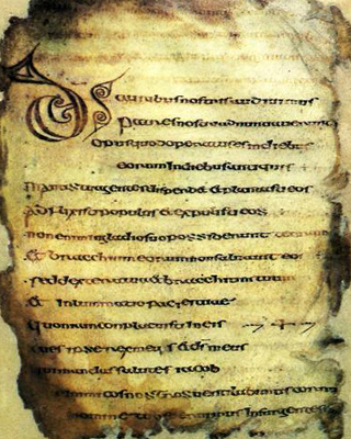  Cathach of St. Columba. This is the earliest known medieval Irish manuscript.. 6th century AD. Now on display at the library of Trinity College, Dublin. 